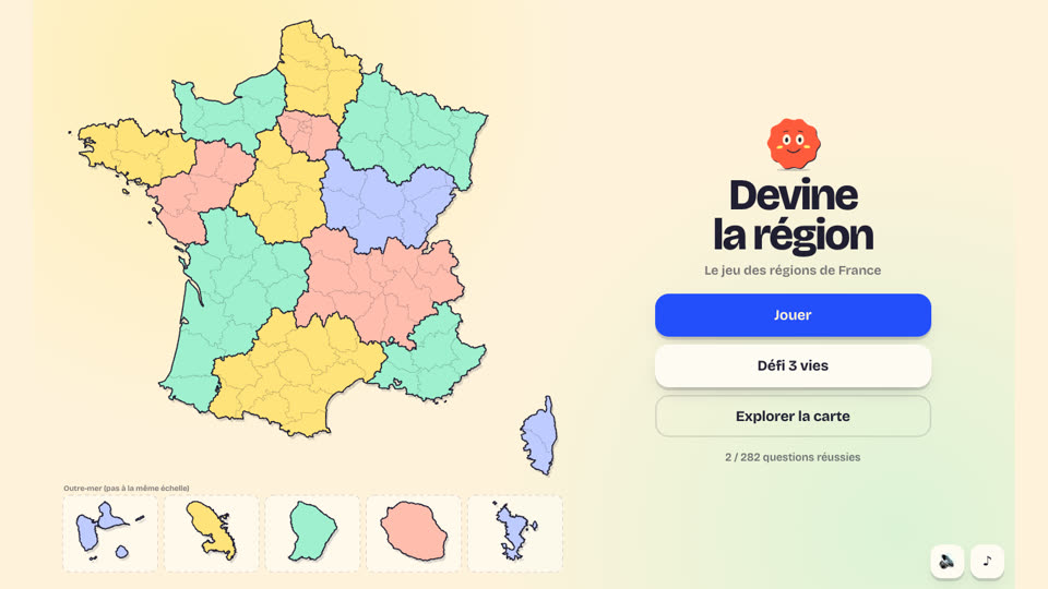La carte des régions de France du jeu Devine la région